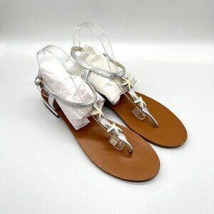 Diana‎ Kelly Size 10.5 Jeweled Enamel Starfish Silver Leather Flat Sandals Shoes